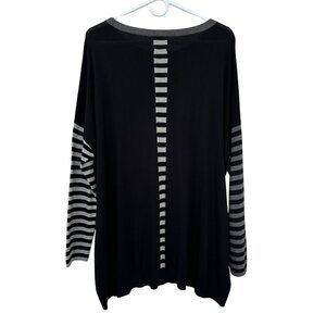 PLANET Lauren G Sweater Boxy Fit Contrast Striped Black OSFM One Size Lagenlook